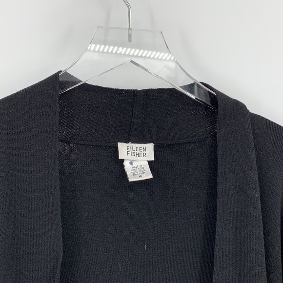 Eileen Fisher wool cardigan sweater black long tunic side slit Medium M - Picture 2 of 4